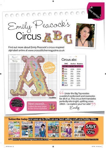 CrossStitcher Emily Peacock's Circus ABC