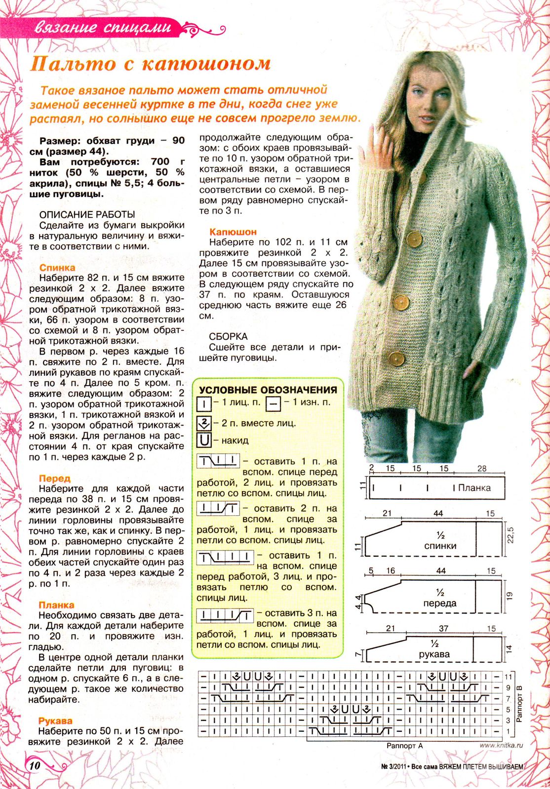 Пальто вязанное спицами схемы и описания